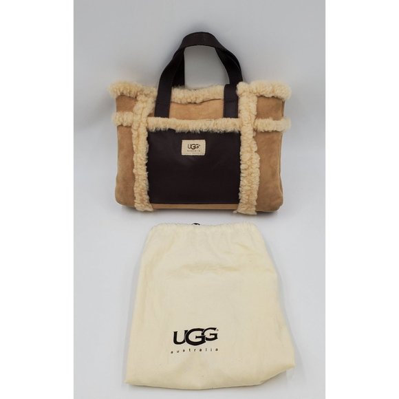 UGG Handbags - UGG Australia Suede Leather Shearling Sherpa Sheepskin Tote Bag